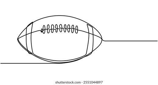 One continuous line drawing American football ball. sport ball concept, Continuous one line drawing of Rugby ball. Modern continuous line draw design graphic vector illustration.