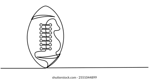 One continuous line drawing American football ball. sport ball concept, Continuous one line drawing of Rugby ball. Modern continuous line draw design graphic vector illustration.