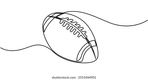 One continuous line drawing American football ball. sport ball concept, Continuous one line drawing of Rugby ball. Modern continuous line draw design graphic vector illustration.