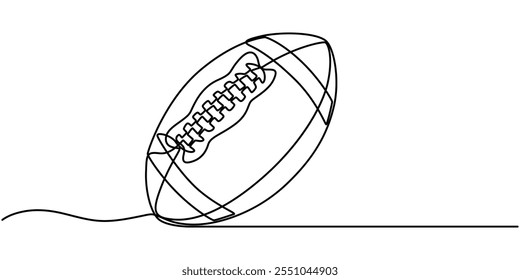 One continuous line drawing American football ball. sport ball concept, Continuous one line drawing of Rugby ball. Modern continuous line draw design graphic vector illustration.