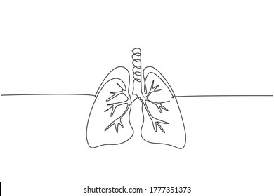 One continuous line drawing of anatomical human lungs organ. Dynamic medical internal anatomy concept. Single line draw graphic design vector illustration