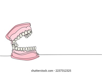 One continuous line drawing of anatomical complete adult human teeth. Modern medical internal anatomy concept single line draw design graphic vector illustration