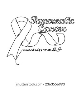 One continuous line drawing of ancreatic cancer awareness month with white background. Awareness ribbon design in simple linear style. healthcare and medical design concept vector illustration.