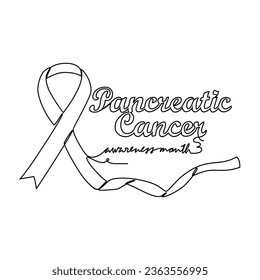 One continuous line drawing of ancreatic cancer awareness month with white background. Awareness ribbon design in simple linear style. healthcare and medical design concept vector illustration.