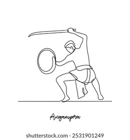 One continuous line drawing of Angampora sports vector illustration. Traditional sports design in simple linear continuous style vector concept. Sports theme design for your asset design illustration.