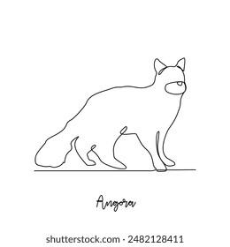 One continuous line drawing of Angora vector illustration. Type of Cat themes design concept with simple linear style vector. Cats are domesticated mammals, loyalty and companionship to humans.