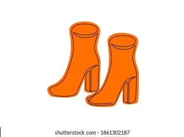 One continuous line drawing of ankle boots. Contemporary hand drawn women's high-heeled boots for logo, print, textile, banners. Modern vector illustration fashion concept