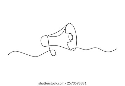 One Continuous Line Drawing of Announcement Icon. Single Line Vector Illustration, Continuous single one line art drawing of megaphone speaker for news and promotion vector illustration.