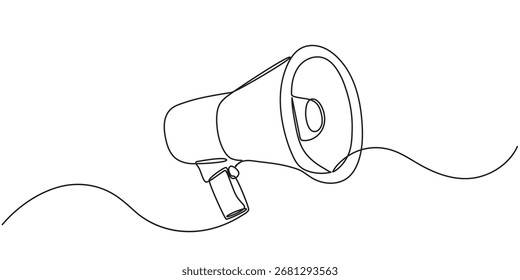 Un Dibujo de Línea Continua de Icono de Anuncio. Ilustración vectorial de una sola línea. Icono de línea continua de megáfono