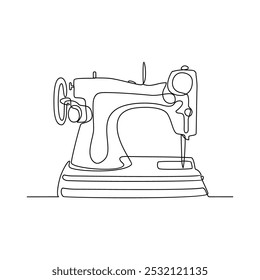 One continuous line drawing of Antiques illustration. Antiques sewing machine design in simple continuous linear style vector concept. Antiques themes design for educational presentation purpose.