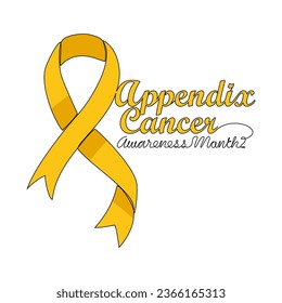 One continuous line drawing of appendix cancer awareness month with white background. Awareness ribbon design in simple linear style. healthcare and medical design concept vector illustration.