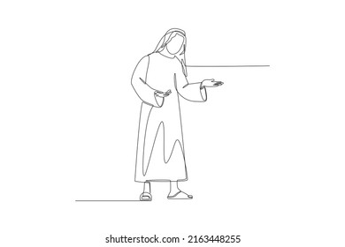 One continuous line drawing of Arab middle east with thawb, and robe cloth. Arab Clothe concept. Single line draw design vector graphic illustration.