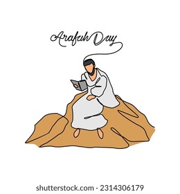 Un dibujo continuo del Día de Arafah. Fiesta islámica que cae en el noveno día de Dhu al-Hijah del calendario islámico lunar en un estilo simple y lineal. Ilustración vectorial del concepto de diseño islámico