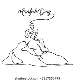 Un dibujo continuo del Día de Arafah. Fiesta islámica que cae en el noveno día de Dhu al-Hijah del calendario islámico lunar en un estilo simple y lineal. Ilustración vectorial del concepto de diseño islámico