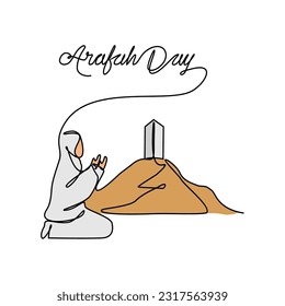 One continuous line drawing of Arafah Day. Islamic holiday that falls on the 9th day of Dhu al-Hijjah of the lunar Islamic Calendar in simple linear style. Islamic design concept vector illustration