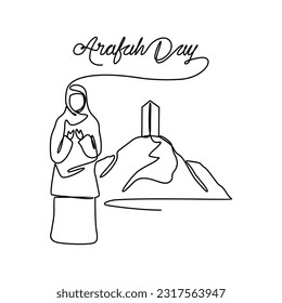 Un dibujo continuo del Día de Arafah. Fiesta islámica que cae en el noveno día de Dhu al-Hijah del calendario islámico lunar en un estilo simple y lineal. Ilustración vectorial del concepto de diseño islámico