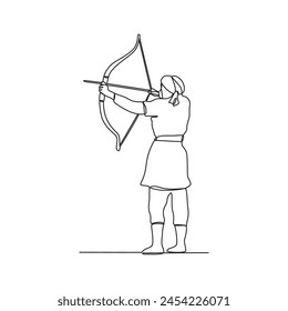 One continuous line drawing of Archery athlete vector illustration. Archery is great way to develop focus, concentration, and self-discipline. Archery athlete design concept in simple continuous line.