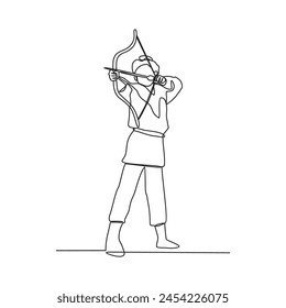 One continuous line drawing of Archery athlete vector illustration. Archery is great way to develop focus, concentration, and self-discipline. Archery athlete design concept in simple continuous line.