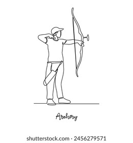 One continuous line drawing of Archery sports vector illustration. Archery sports design in simple linear continuous style vector concept. Sports themes design for your asset design illustration.