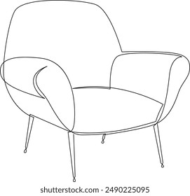 Una línea continua de dibujo de sillón. Muebles escandinavos en estilo lineal simple. Ilustración vectorial.