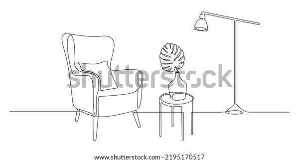 One Continuous Line Drawing Armchair Lamp Stock Vector (Royalty Free ...