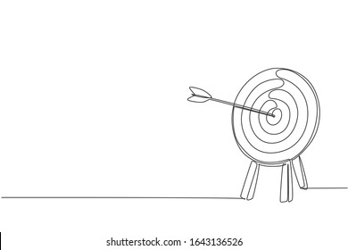 One continuous line drawing of arrow was shot bullseye to archery target board. Archery sport equipment concept. Dynamic single line draw design graphic vector illustration - Shutterstock ID 1643136526