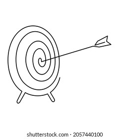 One continuous line drawing of arrow was shot bullseye to archery target board.
