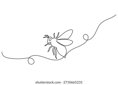 Una línea continua dibujando el arte de una abeja en vuelo, creando un moderno Vector minimalista de concepto de ilustración de insectos.
