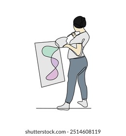 Um desenho de linha contínua de um artista é a pintura em uma ilustração de vetor de tela. Temas de arte projetam vetor em ilustração de conceito linear simples. Bom recurso de design para apresentação educacional.
