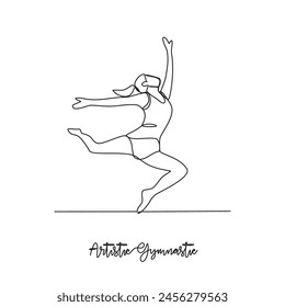 One continuous line drawing of Artistic Gymnastic sports vector illustration. Artistic Gymnastic sports design in simple linear continuous style vector concept. Sports themes design for your asset.