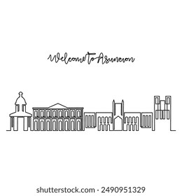 Dibujo de una línea continua de la Ilustración vectorial del horizonte de Asunción. Ciudad moderna en América del Sur en concepto de diseño de Vector de estilo lineal simple. Gran ciudad en Paraguay. Edificio arquitectónico icónico