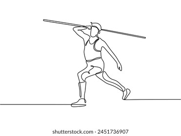One continuous line drawing of athlete train to throw javelin