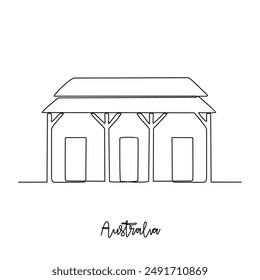 Una línea continua de dibujo de la Ilustración vectorial de casa tradicional de Australia. Casa tradicional de Country en concepto de diseño de Vector de estilo lineal simple. Educación histórica para todos los estudiantes y personas.