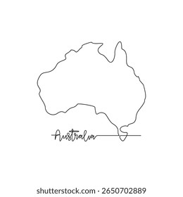 One continuous line drawing of Australia signature themes design vector illustration. Australia map in simple linear style vector concept. Good design illustration for tourism and travel campaign.