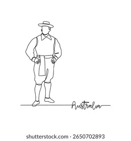 One continuous line drawing of Australia signature themes design vector illustration. Australia national clothes in simple linear style vector concept. Good design for tourism and travel campaign.