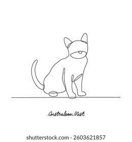 One continuous line drawing of Australian Mist Cat Vector. Various of Cat themes design concept with simple linear style vector. Cats are domesticated mammals, loyalty and companionship to human.