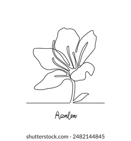 One continuous line drawing of Azalea vector illustration. Type of Flower themes design concept with simple linear style vector. Beautiful useful flower design for wedding or romantic party.