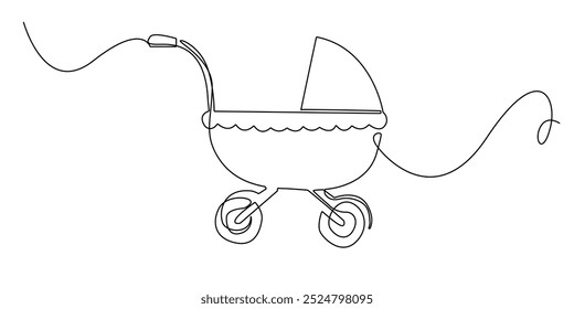 one continuous line drawing of baby stroller.one line drawing of baby stroller.single line baby equipment.one line vector illustration