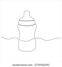 Um desenho de linha contínua do bebê que alimenta a ilustração do vetor da garrafa