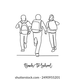 One continuous line drawing of Back to school design vector illustration. Students activity after holiday in design illustration simple linear style vector concept. Suitable for your design asset.