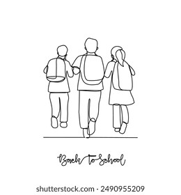 One continuous line drawing of Back to school design vector illustration. Students activity after holiday in design illustration simple linear style vector concept. Suitable for your design asset.