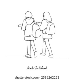 One continuous line drawing of Back to school vector illustration. Students activity after holiday in design illustration simple linear style vector concept. Suitable for education design asset.