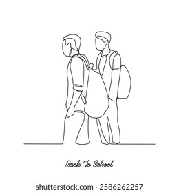 One continuous line drawing of Back to school vector illustration. Students activity after holiday in design illustration simple linear style vector concept. Suitable for education design asset.