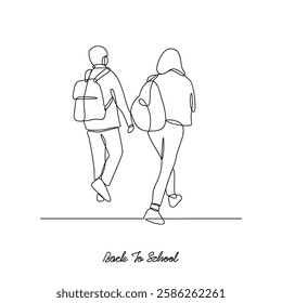 One continuous line drawing of Back to school vector illustration. Students activity after holiday in design illustration simple linear style vector concept. Suitable for education design asset.