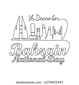 One continuous line drawing of Bahrain National Day Vector Illustration on December 16th. Bahrain National Day design in simple linear style. Suitable for greeting card, poster and banner