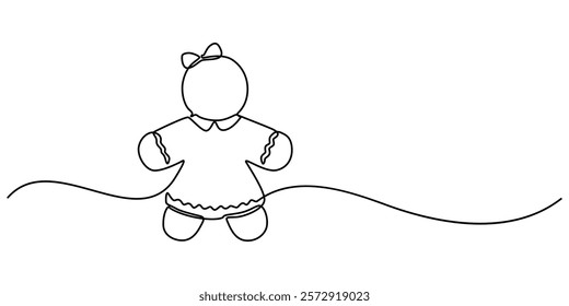 One continuous line drawing of baked gingerbread man, One solid line drawing of a gingerbread man, Christmas baking, vector illustration, Continuous line drawing of Gingerbread cookie christmas. 