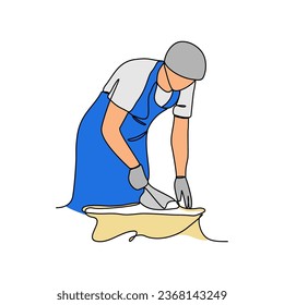 One continuous line drawing of baker working activity with white background. create bread working activity design in simple linear style. baker working people design concept vector illustration.