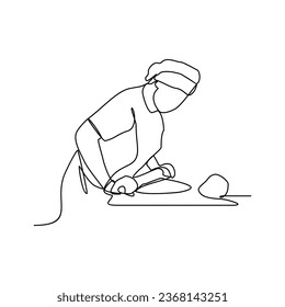 One continuous line drawing of baker working activity with white background. create bread working activity design in simple linear style. baker working people design concept vector illustration.