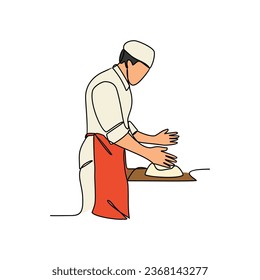 One continuous line drawing of baker working activity with white background. create bread working activity design in simple linear style. baker working people design concept vector illustration.