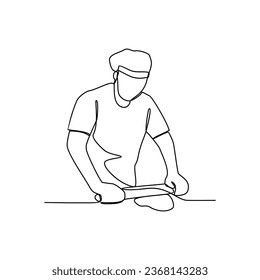 One continuous line drawing of baker working activity with white background. create bread working activity design in simple linear style. baker working people design concept vector illustration.